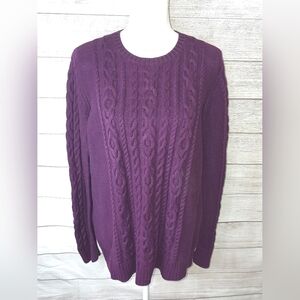 L.L. Bean Double L Cable Knit Crew Neck 100% Cotton Sweater Size XL